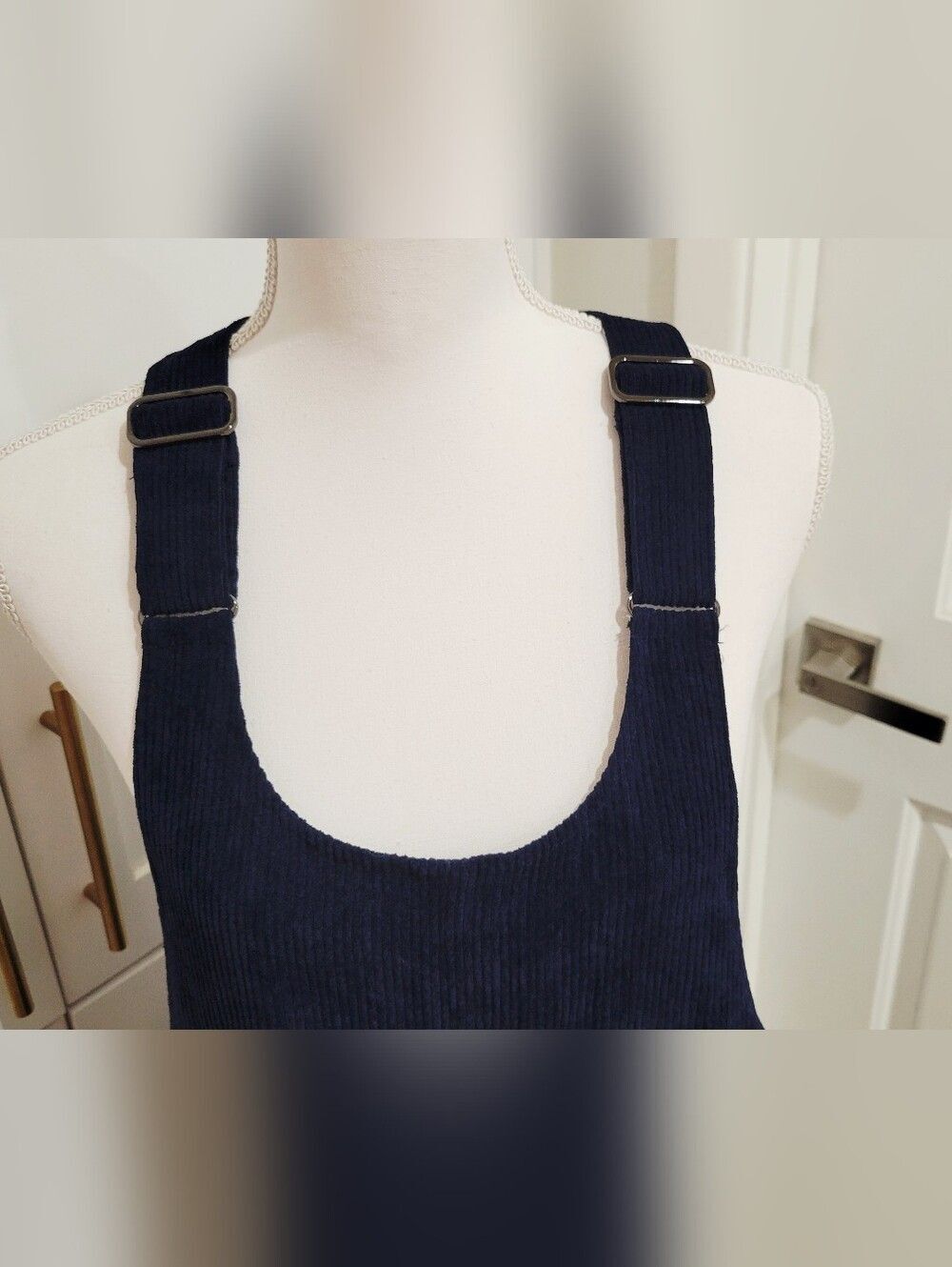 ModCloth Navy Blue Corduroy Romper Dress with Adjustable Straps | Size Large - Picture 5 of 9